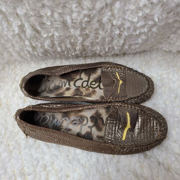 Sam Edelman Jones Metallic Gold‎ Snakeskin Loafers sz 6 - Picture 2 of 9